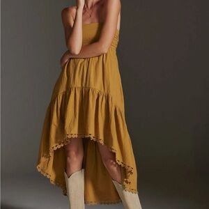 Anthropologie Maeve High-low Strapless Midi Dress, Color: Gold, Size: M